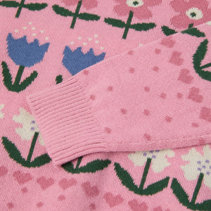 Pink Nordic Floral Kids Jumper from the Polarn O. Pyret kidswear collection. Ethically produced kids clothing.