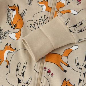 Fox Print Organic Cotton Baby Sleepsuit from the Polarn O. Pyret baby collection. Clothes made using sustainably sourced materials.