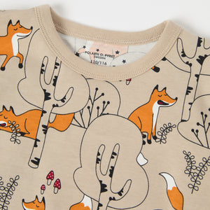 Fox Print Kids Pyjamas from the Polarn O. Pyret kidswear collection. Nordic kids clothes made from sustainable sources.