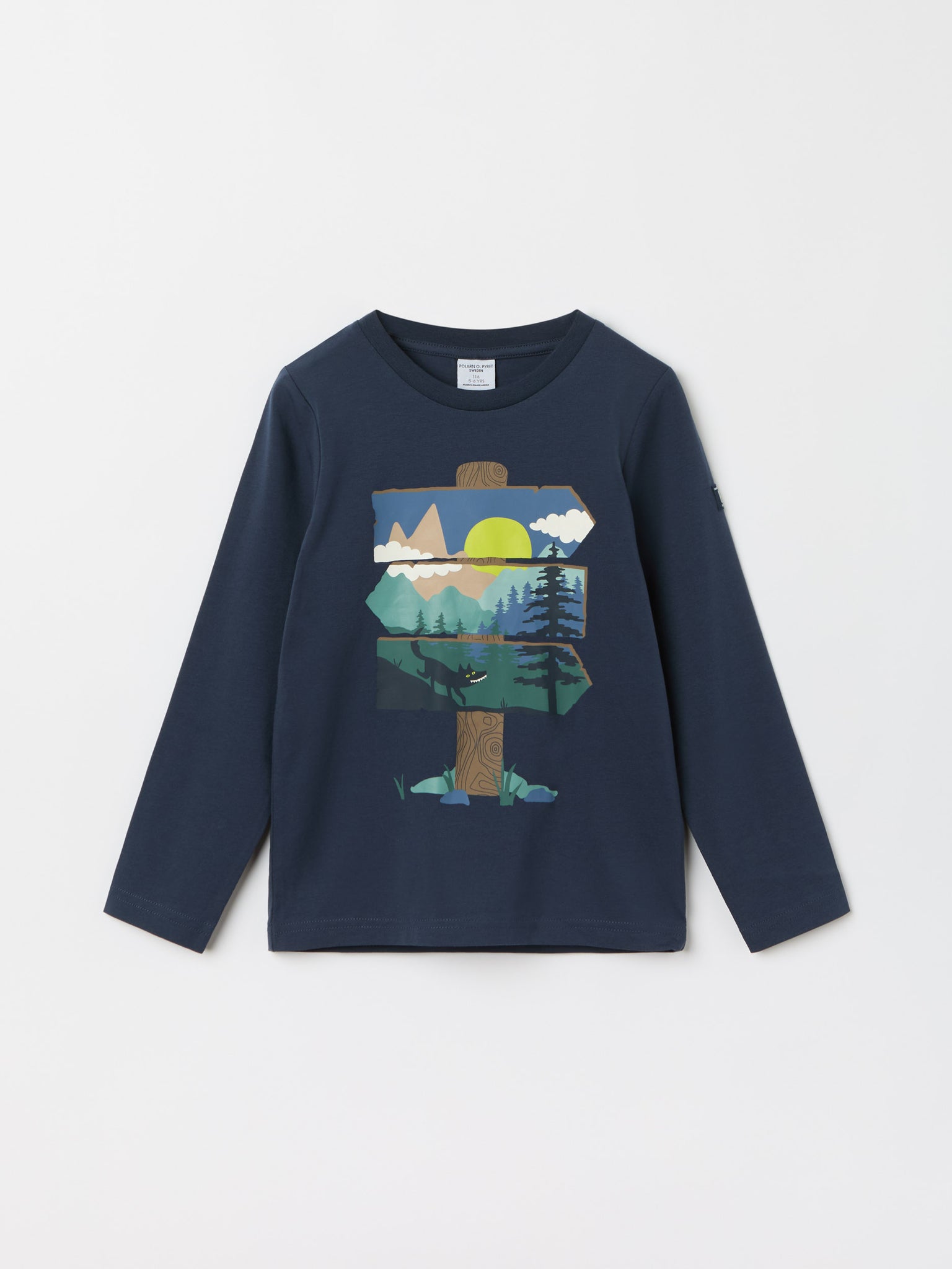 Adventure Print Cotton Kids Top from the Polarn O. Pyret kidswear collection. Clothes made using sustainably sourced materials.