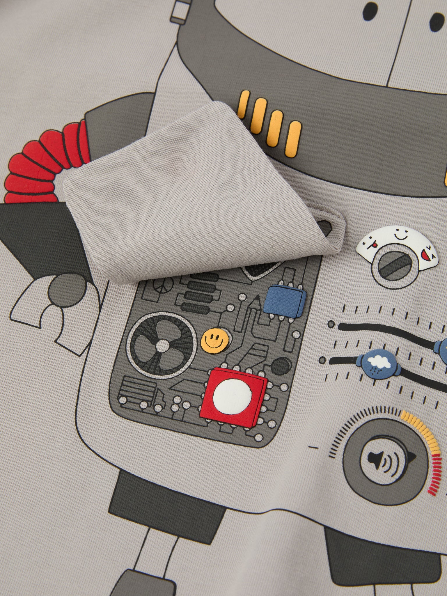 Grey Robot Motif Kids Top from the Polarn O. Pyret kidswear collection. Ethically produced kids clothing.