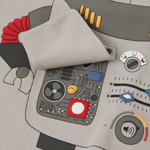 Grey Robot Motif Kids Top from the Polarn O. Pyret kidswear collection. Ethically produced kids clothing.