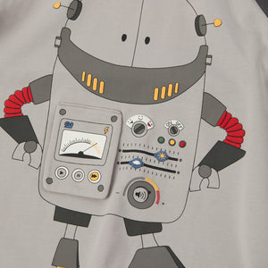 Grey Robot Motif Kids Top from the Polarn O. Pyret kidswear collection. Ethically produced kids clothing.