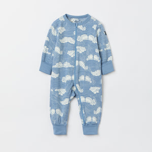 Mustache Print Baby Sleepsuit from the Polarn O. Pyret baby collection. Nordic kids clothes made from sustainable sources.