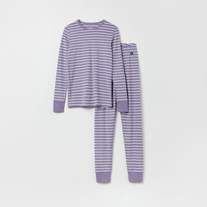 Purple Striped Adult Pyjamas from the Polarn O. Pyret kidswear collection. Nordic kids clothes made from sustainable sources.