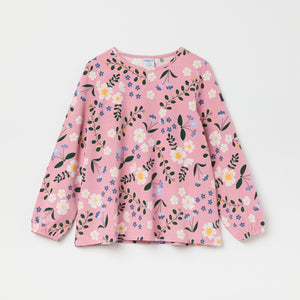 Pink Floral Print Kids Top from the Polarn O. Pyret kidswear collection. Nordic kids clothes made from sustainable sources.