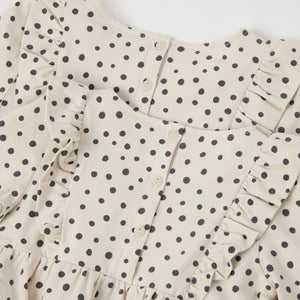 Organic Cotton Polka Dot Print Kids Dress from the Polarn O. Pyret kidswear collection. Ethically produced kids clothing.