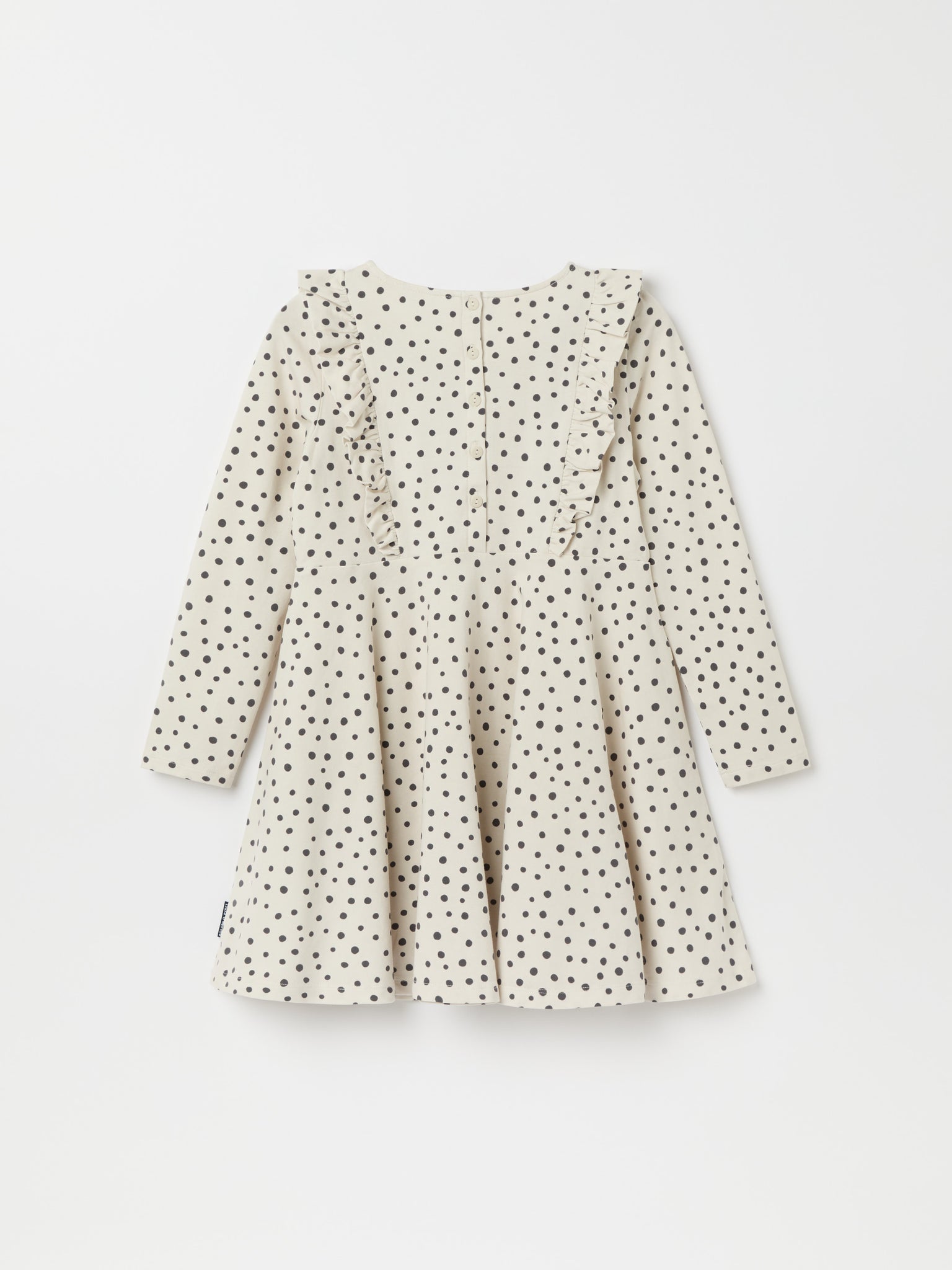 Organic Cotton Polka Dot Print Kids Dress from the Polarn O. Pyret kidswear collection. Ethically produced kids clothing.