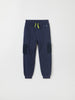 Navy Kids Cargo Joggers from the Polarn O. Pyret kidswear collection. Clothes made using sustainably sourced materials.