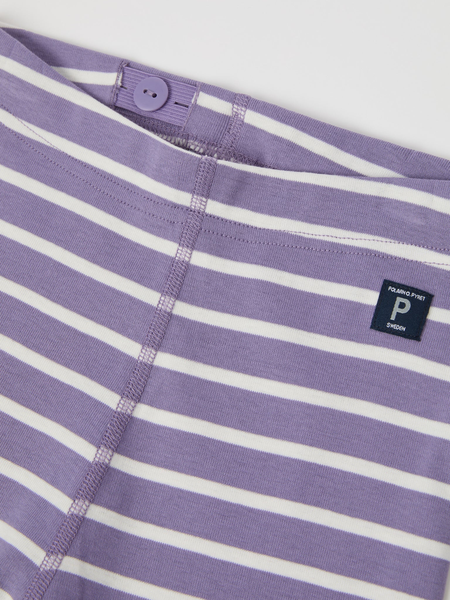 Purple Striped Kids Leggings from the Polarn O. Pyret kidswear collection. Nordic kids clothes made from sustainable sources.