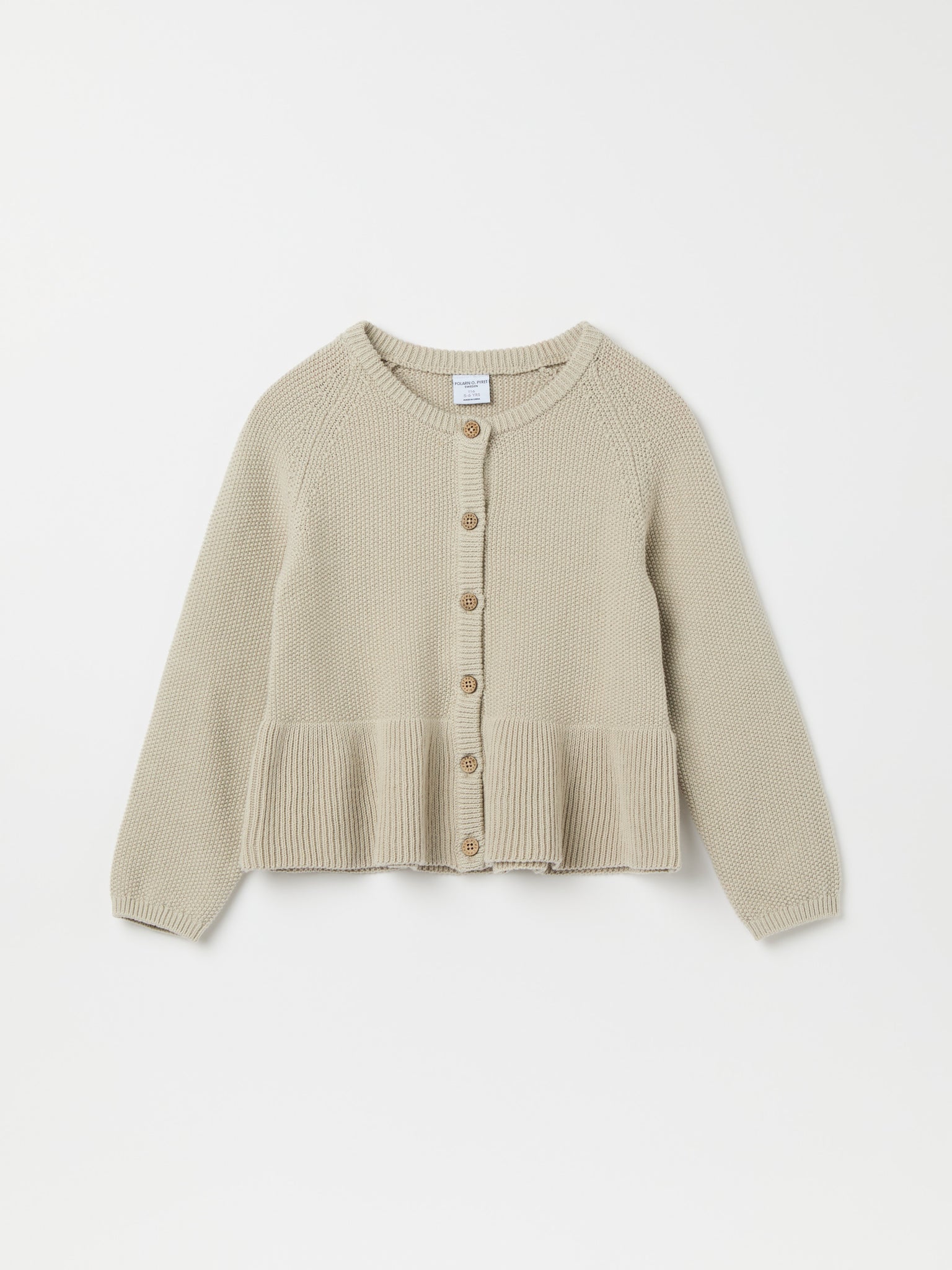 Beige Frilled Cotton Kids Cardigan from the Polarn O. Pyret kidswear collection. The best ethical kids clothes