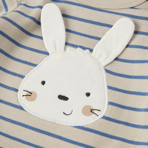 Striped Rabbit Appliqué Babygrow from the Polarn O. Pyret baby collection. Nordic kids clothes made from sustainable sources.