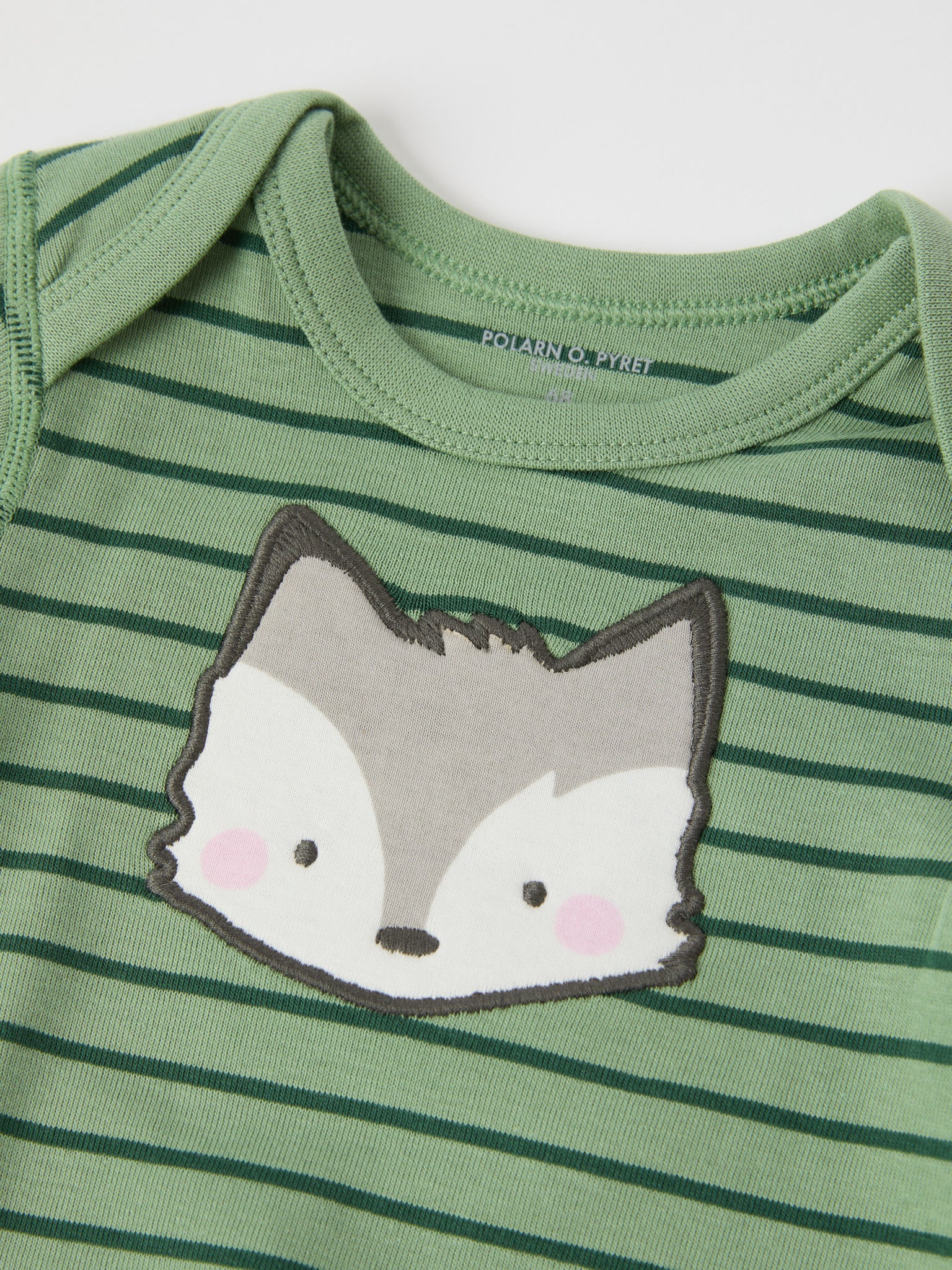 Striped Fox Appliqué Babygrow from the Polarn O. Pyret baby collection. Ethically produced kids clothing.