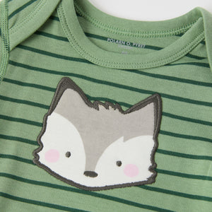 Striped Fox Appliqué Babygrow from the Polarn O. Pyret baby collection. Ethically produced kids clothing.