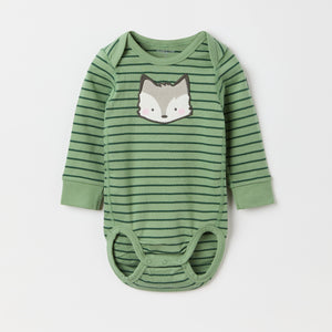 Striped Fox Appliqué Babygrow from the Polarn O. Pyret baby collection. Ethically produced kids clothing.