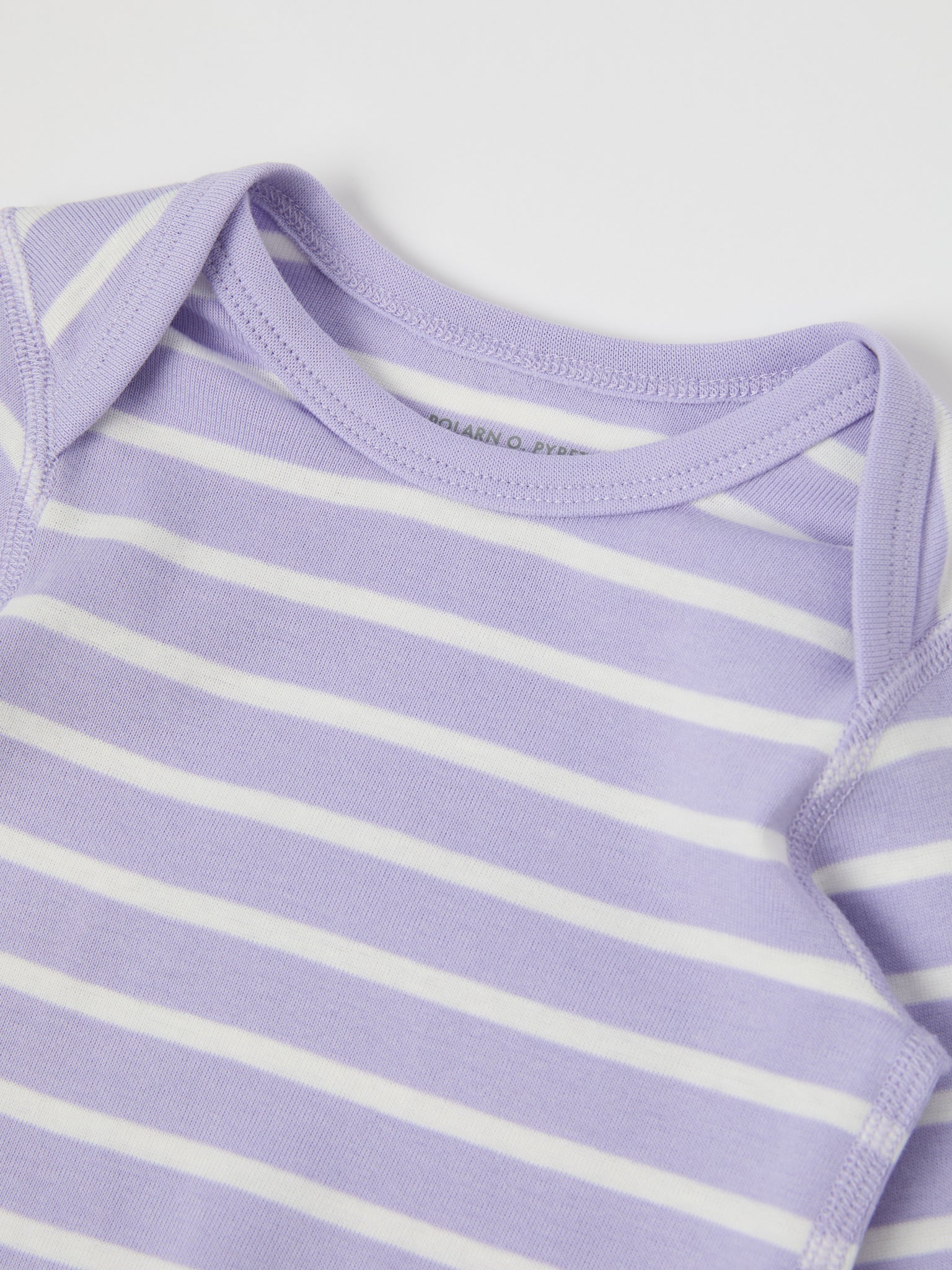 Purple Striped Babygrow from the Polarn O. Pyret baby collection. Clothes made using sustainably sourced materials.