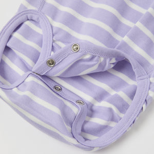 Purple Striped Babygrow from the Polarn O. Pyret baby collection. Clothes made using sustainably sourced materials.