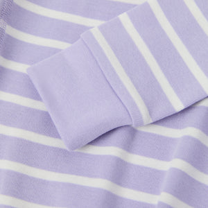 Purple Striped Babygrow from the Polarn O. Pyret baby collection. Clothes made using sustainably sourced materials.