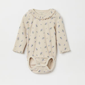 Ribbed Floral Print Organic Babygrow from the Polarn O. Pyret baby collection. Nordic kids clothes made from sustainable sources.