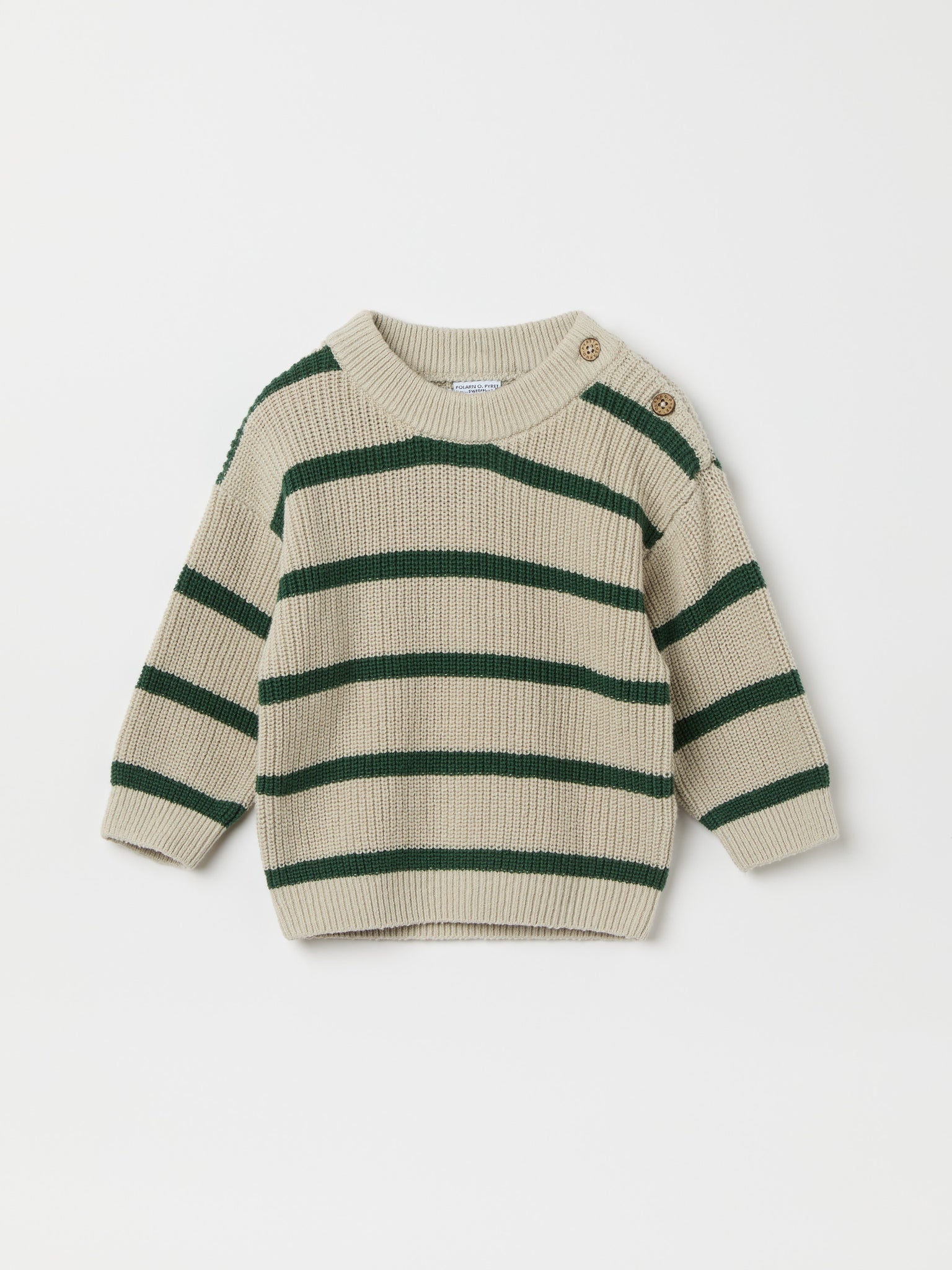 Green Striped Baby Jumper from the Polarn O. Pyret baby collection. Clothes made using sustainably sourced materials.