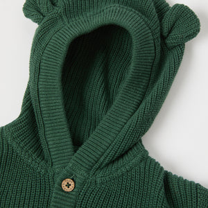 Green Cotton Knitted Baby Hoodie from the Polarn O. Pyret baby collection. Nordic kids clothes made from sustainable sources.