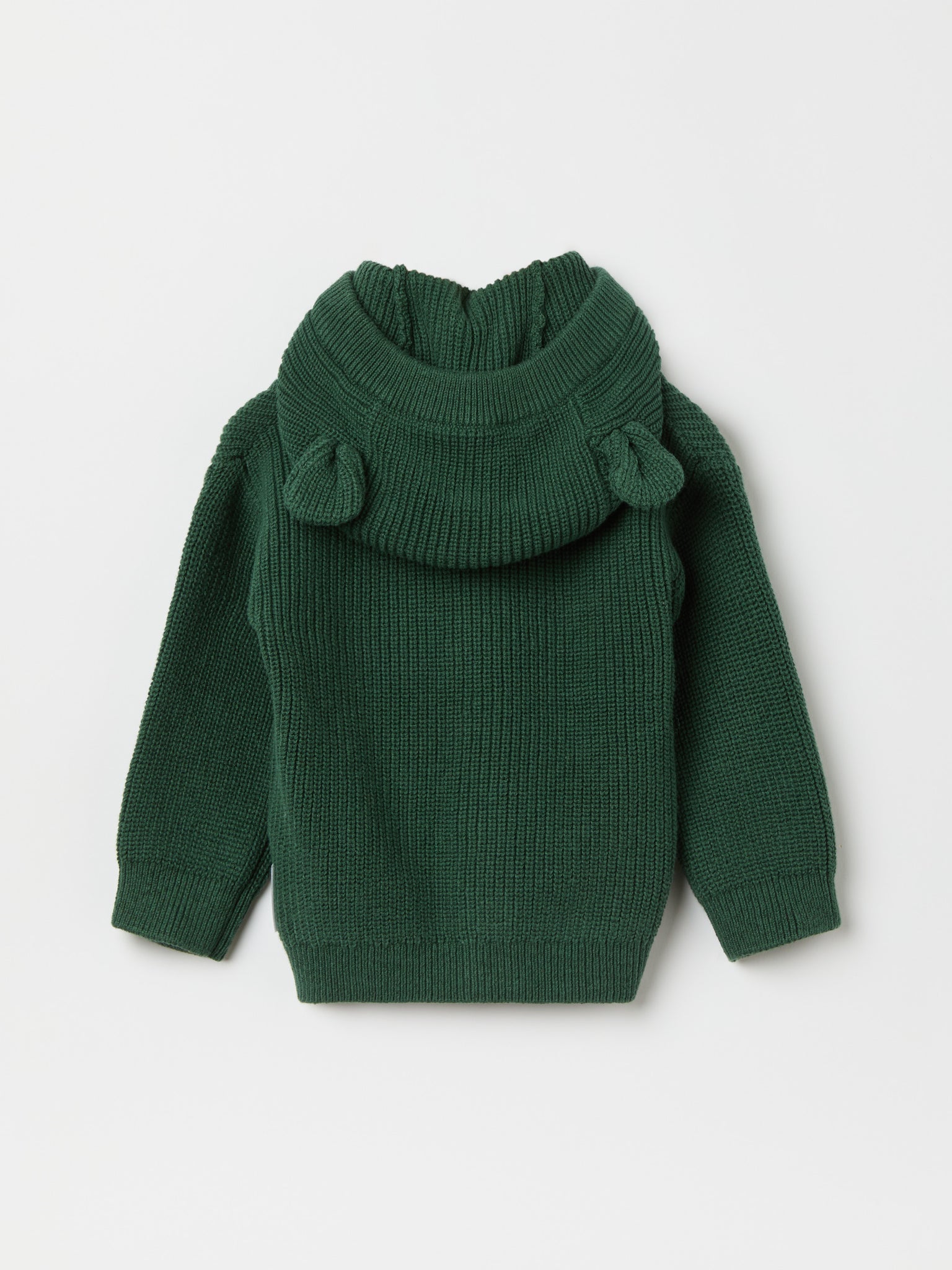 Green Cotton Knitted Baby Hoodie from the Polarn O. Pyret baby collection. Nordic kids clothes made from sustainable sources.