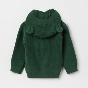 Green Cotton Knitted Baby Hoodie from the Polarn O. Pyret baby collection. Nordic kids clothes made from sustainable sources.