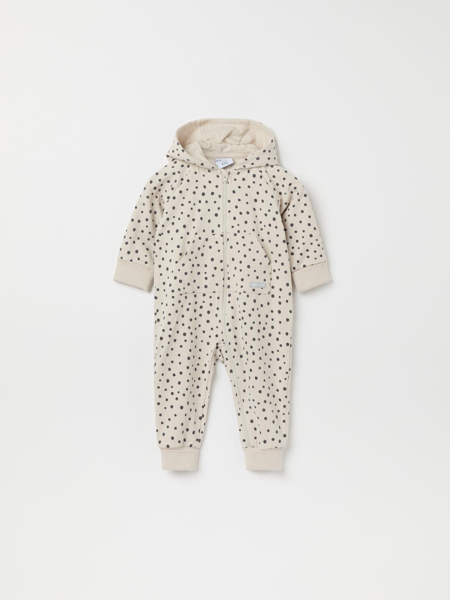 Polka Dot Print Organic Baby All-in-one from the Polarn O. Pyret baby collection. Nordic kids clothes made from sustainable sources.