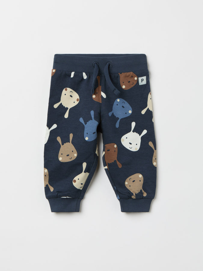 Navy Bunny Print Baby Joggers from the Polarn O. Pyret baby collection. Ethically produced kids clothing.