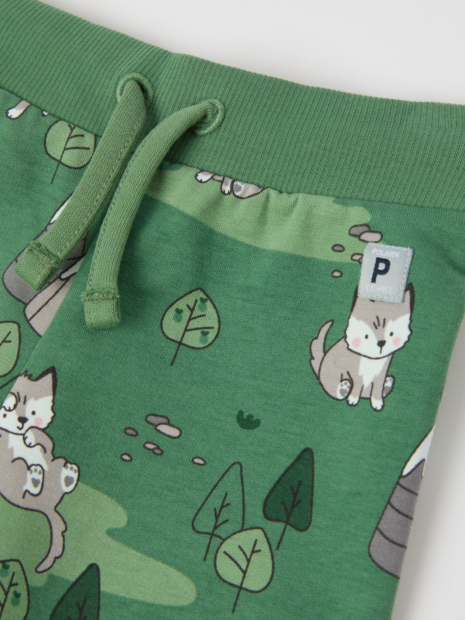 Green Fox Print Baby Joggers from the Polarn O. Pyret baby collection. Clothes made using sustainably sourced materials.