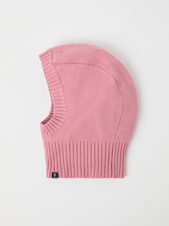 Pink Kids Knitted Balacalava from the Polarn O. Pyret kidswear collection. The best ethical kids outerwear.