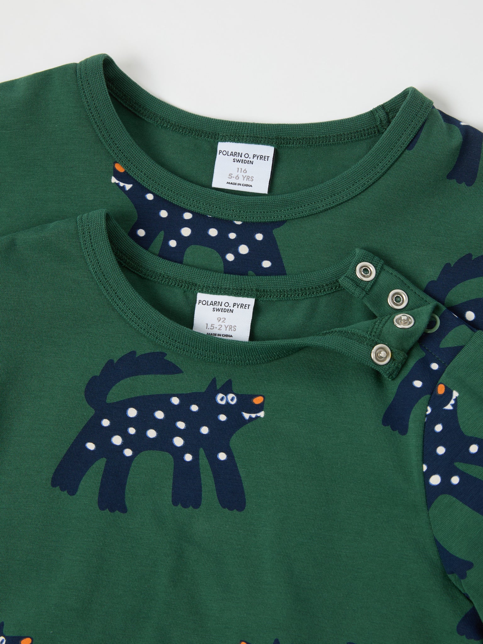 Green Wolf Print Kids Top from the Polarn O. Pyret kidswear collection. Ethically produced kids clothing.