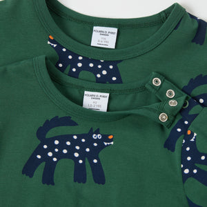 Green Wolf Print Kids Top from the Polarn O. Pyret kidswear collection. Ethically produced kids clothing.