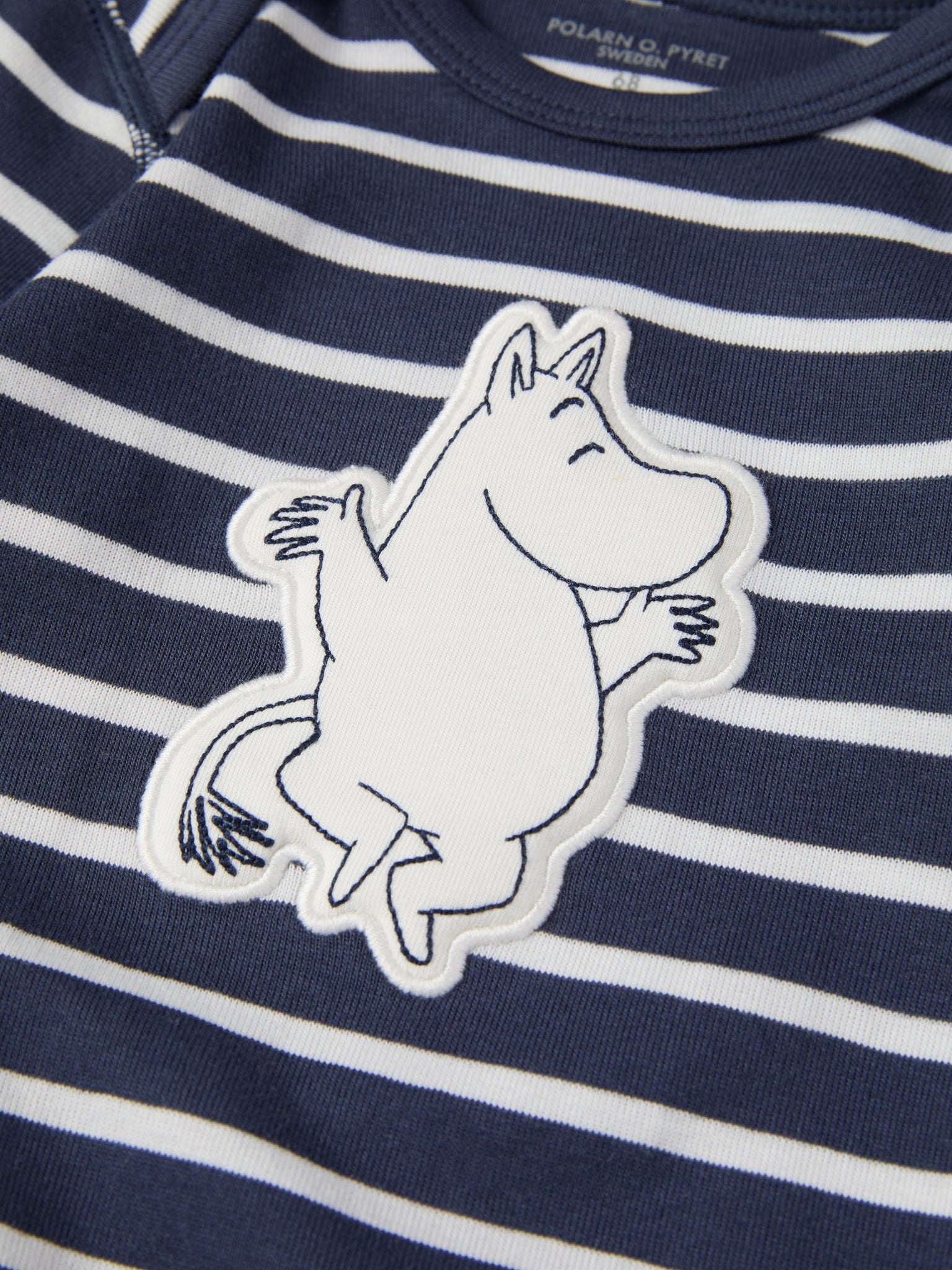 Striped Moomin Appliqué Babygrow from the Polarn O. Pyret baby collection. Nordic kids clothes made from sustainable sources.