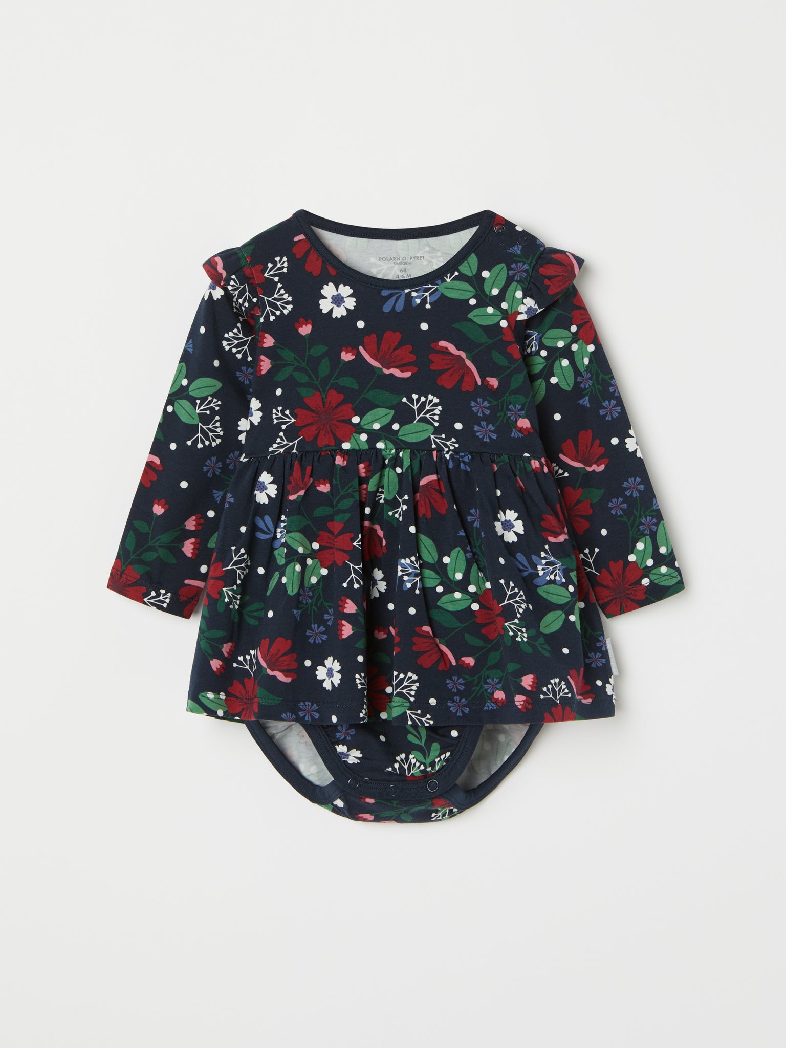 Floral Print Babygrow Dress from the Polarn O. Pyret baby collection. Clothes made using sustainably sourced materials.