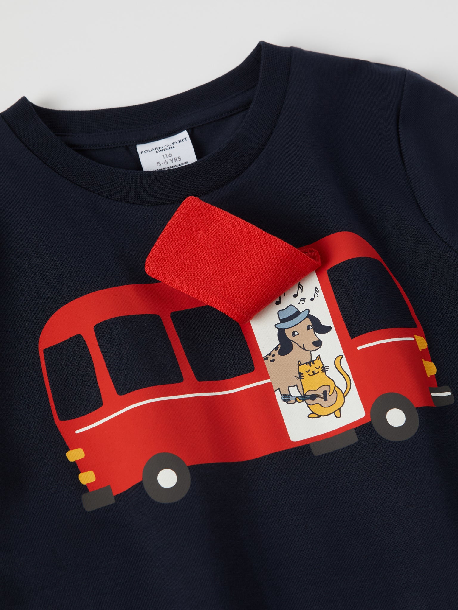 Bus Print Cotton Kids Top from the Polarn O. Pyret kidswear collection. Clothes made using sustainably sourced materials.