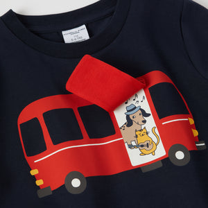 Bus Print Cotton Kids Top from the Polarn O. Pyret kidswear collection. Clothes made using sustainably sourced materials.