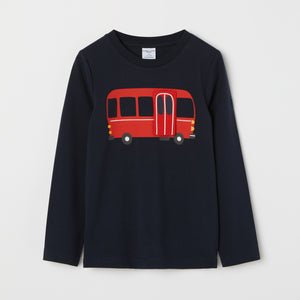 Bus Print Cotton Kids Top from the Polarn O. Pyret kidswear collection. Clothes made using sustainably sourced materials.