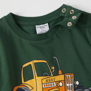 Tractor Print Cotton Kids Top from the Polarn O. Pyret kidswear collection. Nordic kids clothes made from sustainable sources.