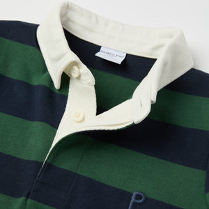 Green Striped Kids Rugby Shirt from the Polarn O. Pyret kidswear collection. Nordic kids clothes made from sustainable sources.