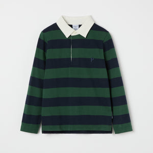 Green Striped Kids Rugby Shirt from the Polarn O. Pyret kidswear collection. Nordic kids clothes made from sustainable sources.