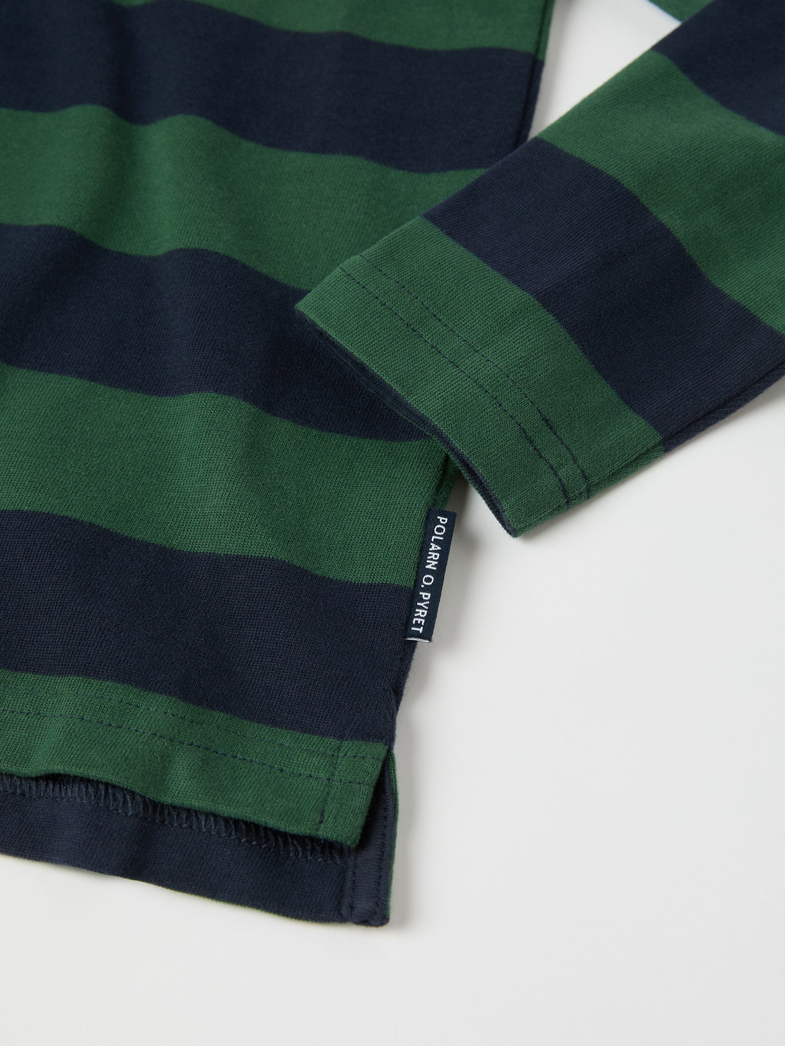 Green Striped Kids Rugby Shirt from the Polarn O. Pyret kidswear collection. Nordic kids clothes made from sustainable sources.