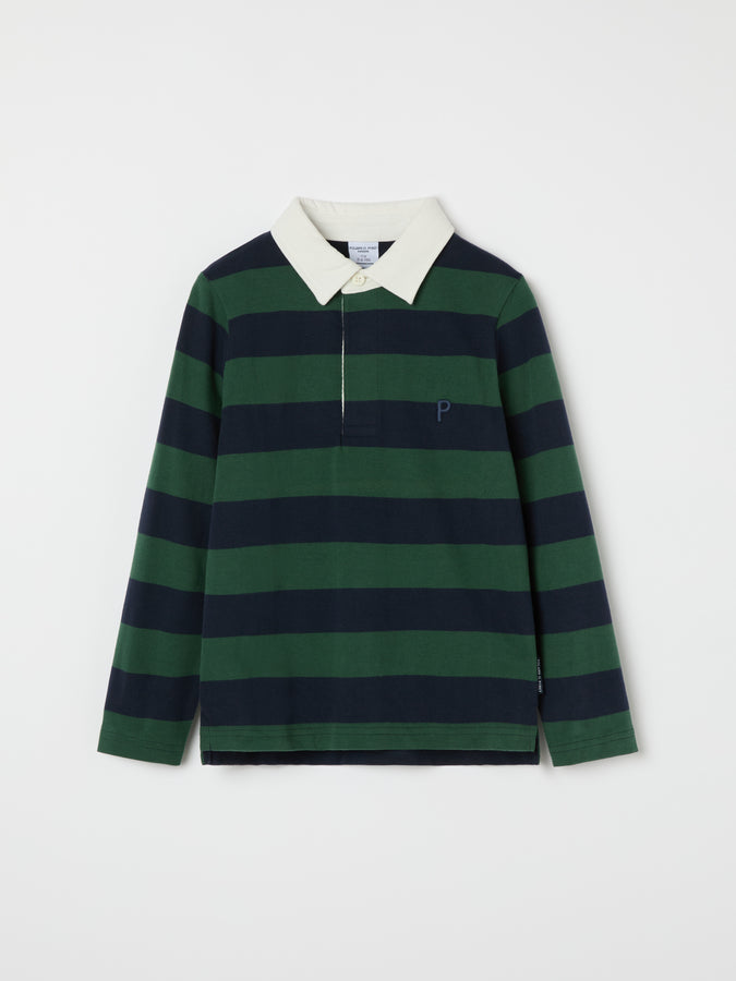 Green Striped Kids Rugby Shirt from the Polarn O. Pyret kidswear collection. Nordic kids clothes made from sustainable sources.