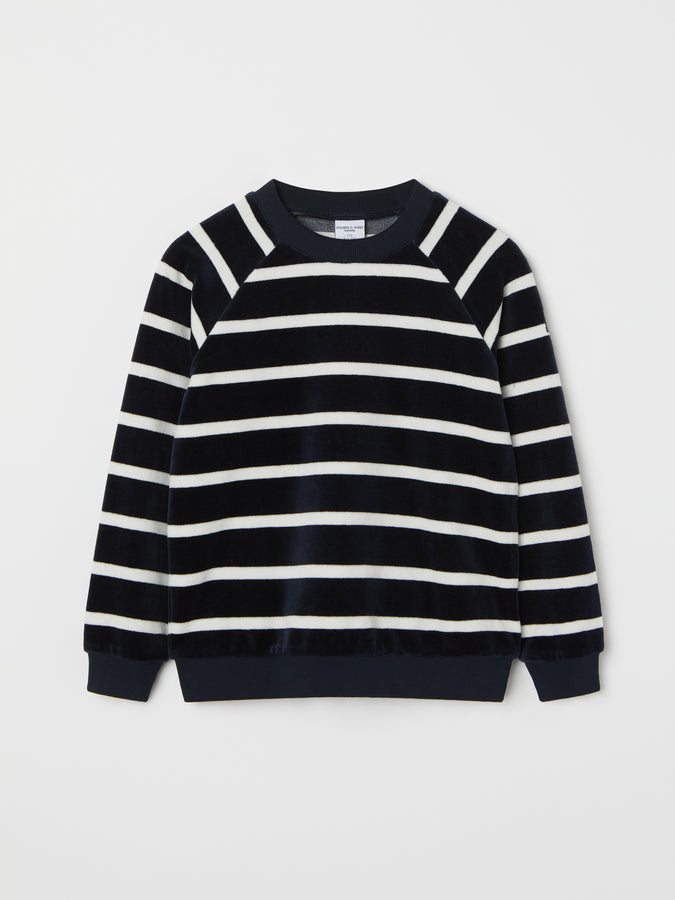 Blue Striped Velour Top from the Polarn O. Pyret kidswear collection. Clothes made using sustainably sourced materials.