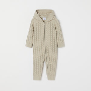 Cable Knit Baby Hooded All-in-one from the Polarn O. Pyret baby collection. Nordic kids clothes made from sustainable sources.