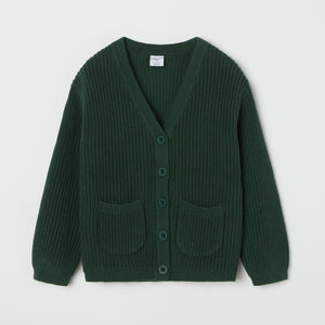 Green Ribbed Kids Cardigan from the Polarn O. Pyret kidswear collection. Clothes made using sustainably sourced materials.