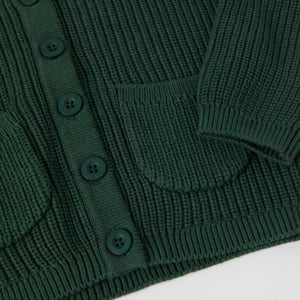 Green Ribbed Kids Cardigan from the Polarn O. Pyret kidswear collection. Clothes made using sustainably sourced materials.