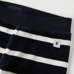 Blue Striped Velour Baby Trousers from the Polarn O. Pyret baby collection. Nordic kids clothes made from sustainable sources.