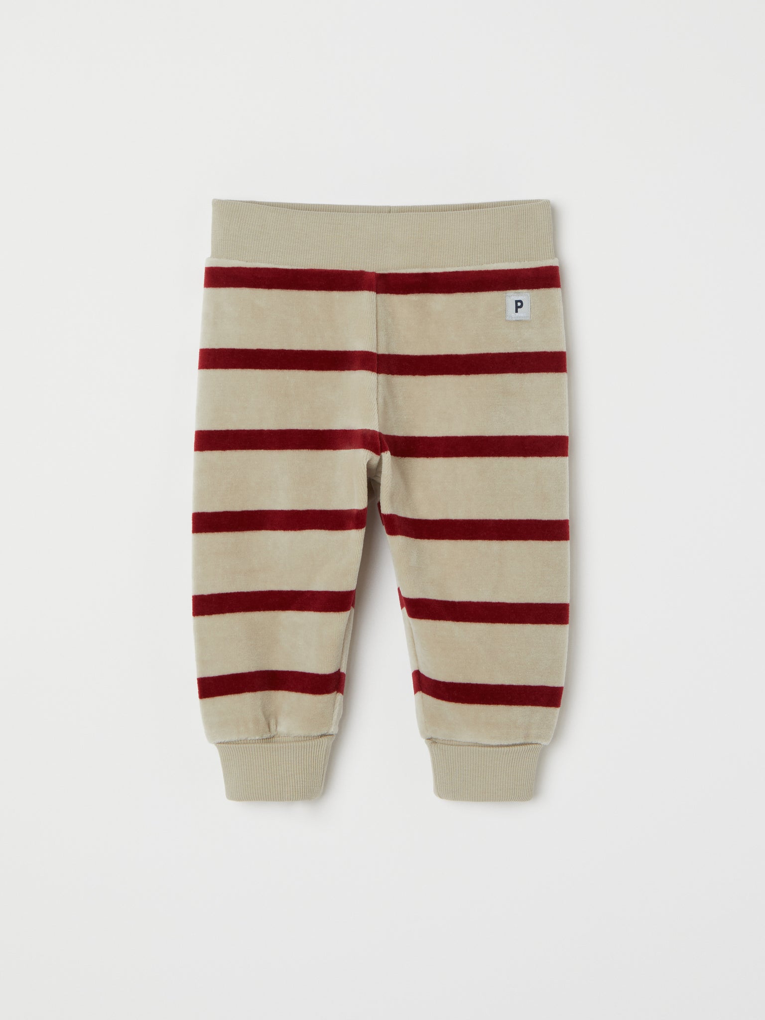 Red Striped Velour Baby Trousers from the Polarn O. Pyret baby collection. Ethically produced kids clothing.