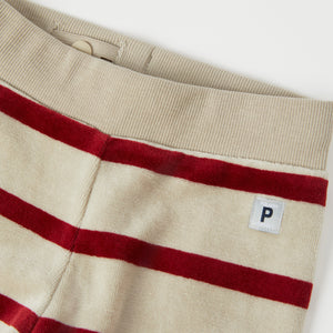 Red Striped Velour Baby Trousers from the Polarn O. Pyret baby collection. Ethically produced kids clothing.